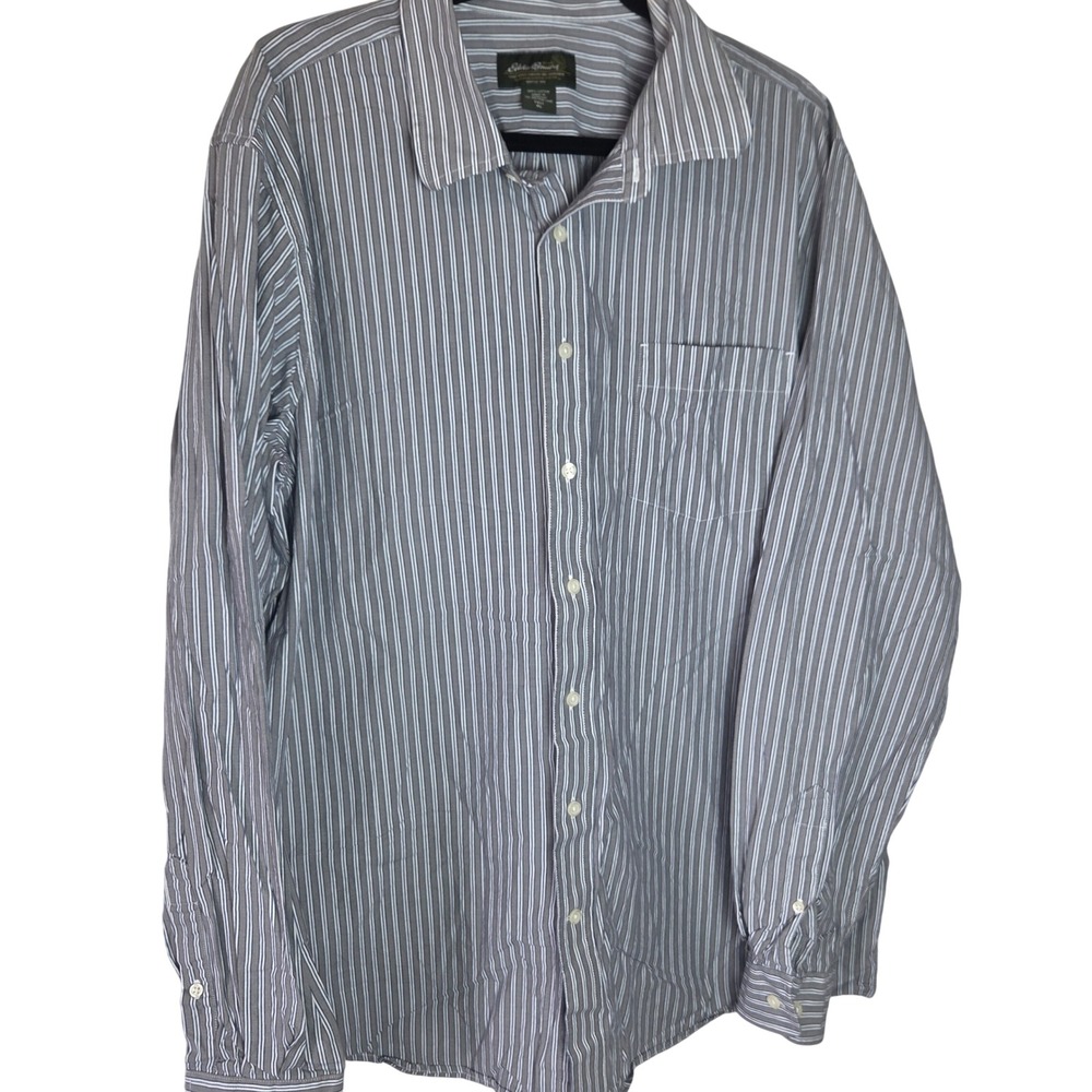 Eddie Bauer Cotton Stripe‎ Dress Shirt Mens XL Tall Button Front Long Sleeve